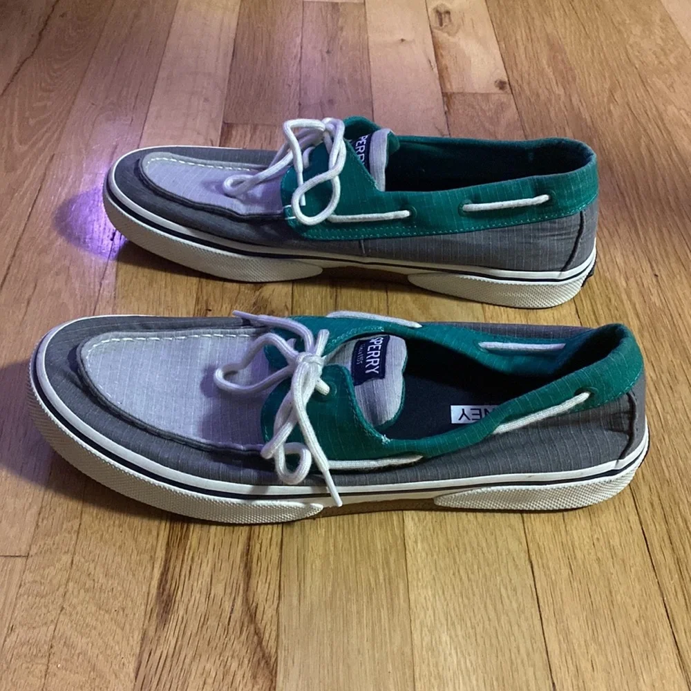 Green and Grey slip on canvas boat shoe
